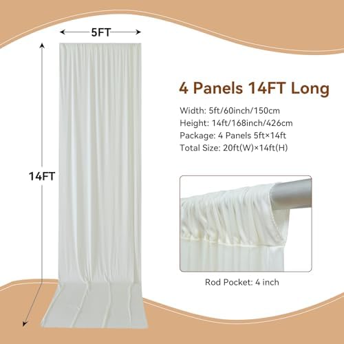 20×14ft Wrinkle Free Ivory Backdrop Curtain, Soft Silky Easy to Drape Cream Wedding Drapes for Backdrop, 4, alternate view 2