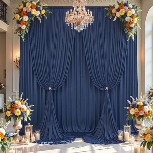 20×14ft Wrinkle Free Navy Blue Backdrop Curtain for Wedding Parties,4 Panels 5×14ft Height Soft Silky Polyester