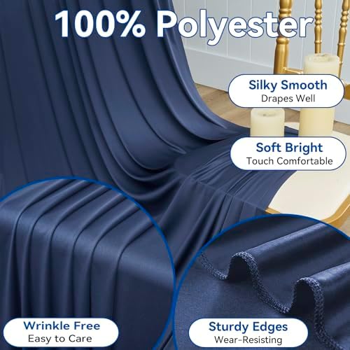 20×14ft Wrinkle Free Navy Blue Backdrop Curtain for Wedding Parties,4 Panels 5×14ft Height Soft Silky Polyester, alternate