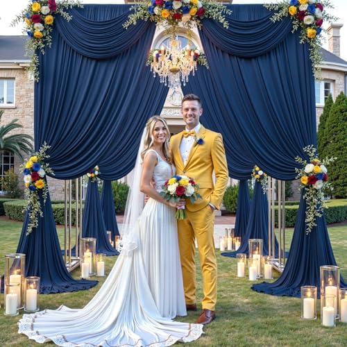20×14ft Wrinkle Free Navy Blue Backdrop Curtain for Wedding Parties,4 Panels 5×14ft Height Soft Silky Polyester, alternate