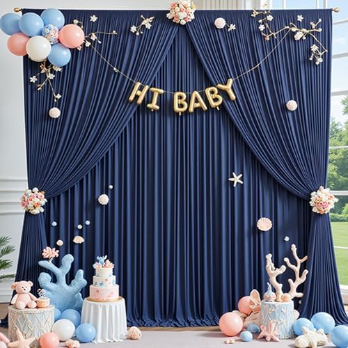 20×14ft Wrinkle Free Navy Blue Backdrop Curtain for Wedding Parties,4 Panels 5×14ft Height Soft Silky Polyester, alternate