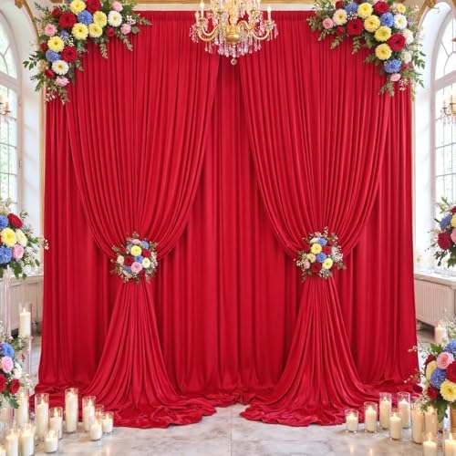 20×14ft Wrinkle Free Red Backdrop Curtain for Wedding Parties,2 Panels 5×14ft Height Soft Silky Polyester