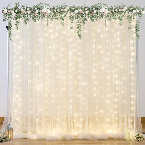 20×15ft Champagne Tulle Backdrop Curtain with Lights String for Parites Sheer Fabric Backdrop Curtains for, alternate view 2