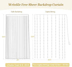 20×15ft Champagne Tulle Backdrop Curtain with Lights String for Parites Sheer Fabric Backdrop Curtains for, alternate view 4