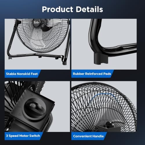 20" 3-Speed High Velocity Industrial Floor Fan, Heavy Duty Metal Warehouse Workshop Basement, 2 Pack, alternate view 7