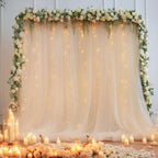 20×8ft Champagne Tulle Curtain Backdrop with Lights String for Parites, Sheer Backdrop Curtain Drapes for, alternate view 6