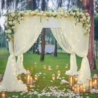 20×8ft Ivory Tulle Curtain Backdrop with Lights String for Parites, Sheer Backdrop Curtain Drapes for Wedding, alternate view