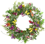 20" Artificial Spring Summer Wreath with Fake Butterflies, Eucalyptus Leaves, Daisy, Dry Vine Branches, Fern