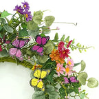 20" Artificial Spring Summer Wreath with Fake Butterflies, Eucalyptus Leaves, Daisy, Dry Vine Branches, Fern, alternate view