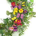 20" Artificial Spring Summer Wreath with Fake Butterflies, Eucalyptus Leaves, Daisy, Dry Vine Branches, Fern, alternate view