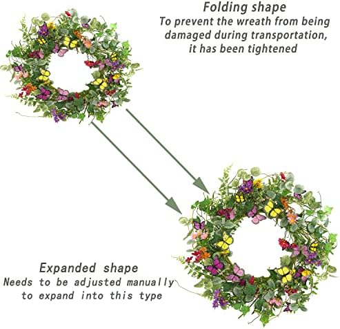 20" Artificial Spring Summer Wreath with Fake Butterflies, Eucalyptus Leaves, Daisy, Dry Vine Branches, Fern, alternate view