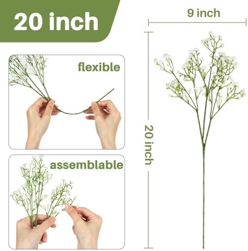 20 Babys Breath Artificial Flowers - White Fake Gypsophila for Wedding, alternate view 2