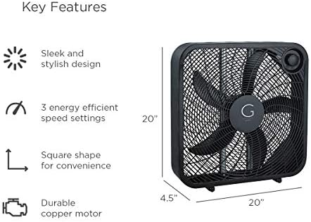 20" Box Fan, 3 Settings, Max Cooling Technology, Carry Handle, Black (G20BOX-BLK), alternate view 2