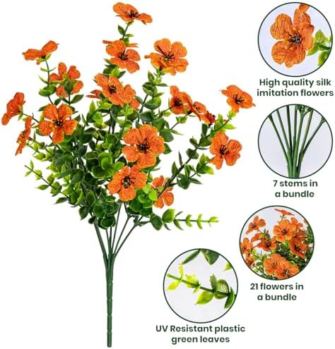 20 Bundles Artificial Flowers for Outdoor, Fake Plants Spring Decor, Orange, alternate view 3