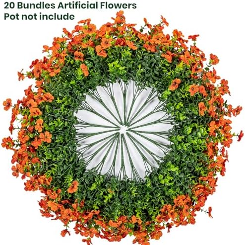 20 Bundles Artificial Flowers for Outdoor, Fake Plants Spring Decor, Orange, alternate view 4