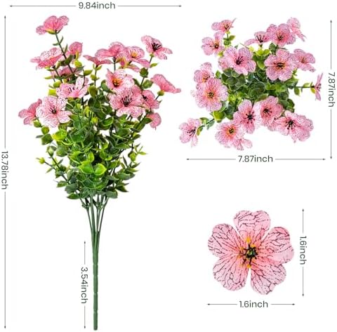 20 Bundles Artificial Flowers for Outdoor, Fake Plants Spring Decor, Pink in Pink, alternate view 2