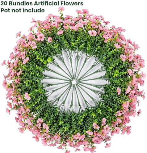 20 Bundles Artificial Flowers for Outdoor, Fake Plants Spring Decor, Pink in Pink, alternate view 4