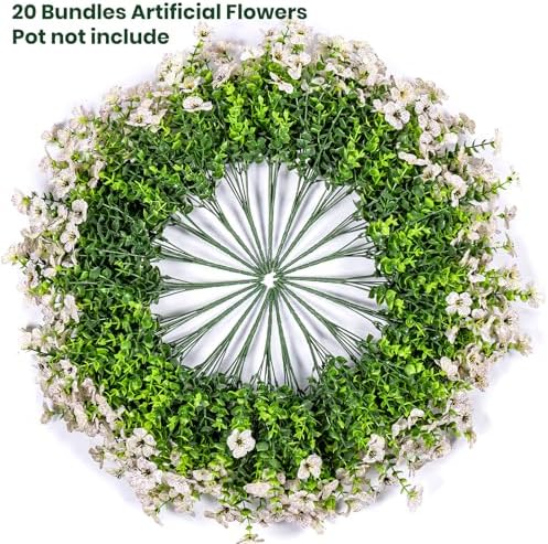20 Bundles Artificial Flowers for Outdoor, Fake Plants Spring Decor, White in White, alternate view 4
