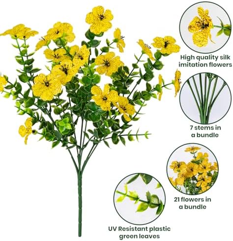 20 Bundles Artificial Flowers for Outdoor, Fake Plants Spring Decor, Yellow, alternate view 3