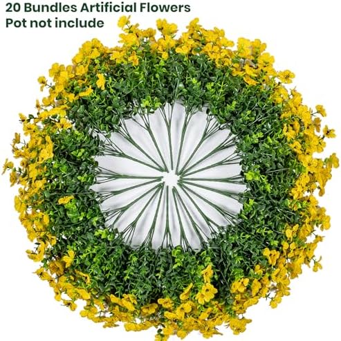 20 Bundles Artificial Flowers for Outdoor, Fake Plants Spring Decor, Yellow, alternate view 4