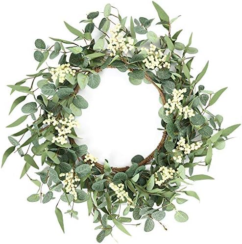 20'' Eucalyptus Wreath for Front Door Porch Decor, Spring Summer