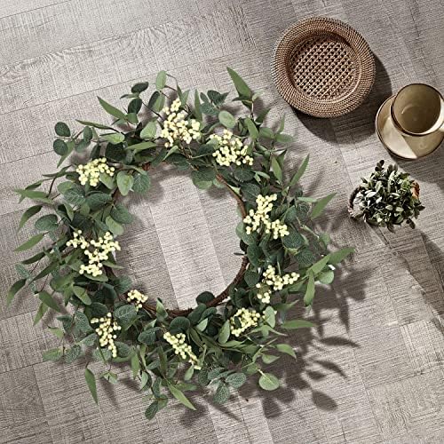 20'' Eucalyptus Wreath for Front Door Porch Decor, Spring Summer, alternate view 2