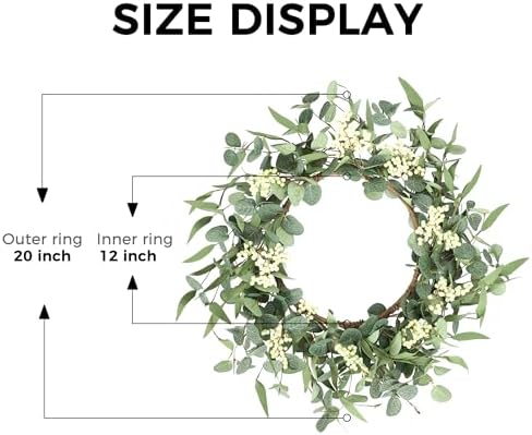 20'' Eucalyptus Wreath for Front Door Porch Decor, Spring Summer, alternate view 3