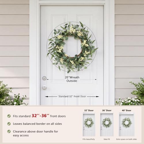 20'' Eucalyptus Wreath for Front Door Porch Decor, Spring Summer, alternate view 5