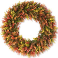 20" Fall Boxwood Wreath for Front Door, Artificial Autumn Wreath with Detachable Hello Sign, Foldable Waterproof
