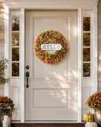 20" Fall Boxwood Wreath for Front Door, Artificial Autumn Wreath with Detachable Hello Sign, Foldable Waterproof, alternate