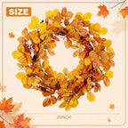 20" Fall Wreath for Front Door Autumn Leaves Harvest Hops Leaf Wreath in Orange, alternate view 2