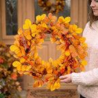 20" Fall Wreath for Front Door Autumn Leaves Harvest Hops Leaf Wreath in Orange, alternate view 3