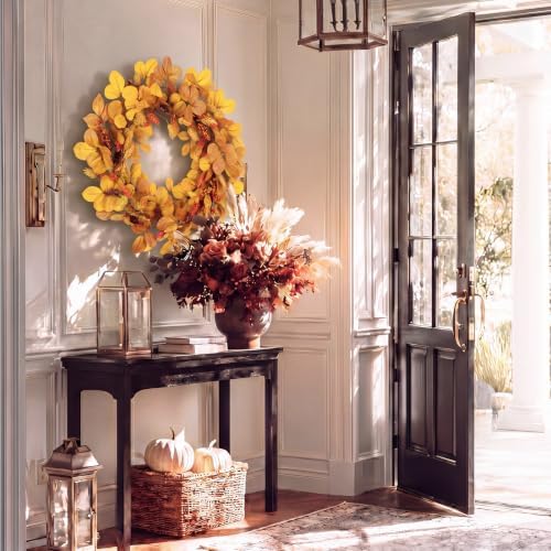 20" Fall Wreath for Front Door Autumn Leaves Harvest Hops Leaf Wreath in Orange, alternate view 6