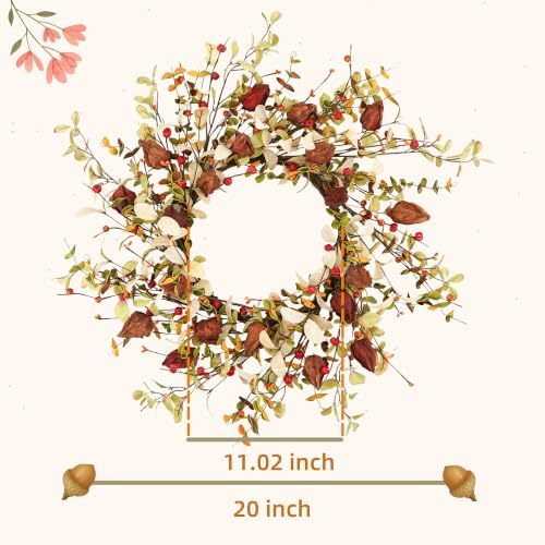 20" Fall Wreath for Front Door, Eucalyptus and Berry Decor, alternate view 3