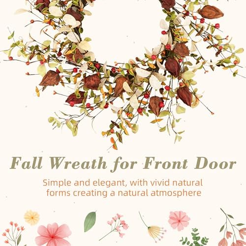 20" Fall Wreath for Front Door, Eucalyptus and Berry Decor, alternate view 5