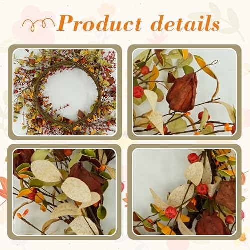 20" Fall Wreath for Front Door, Eucalyptus and Berry Decor, alternate view 6