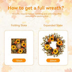 20" Fall Wreath Front Door Pumpkin Sunflower Pine Cones Wall Decor, alternate view 3