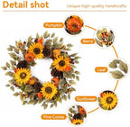 20" Fall Wreath Front Door Pumpkin Sunflower Pine Cones Wall Decor, alternate view 4