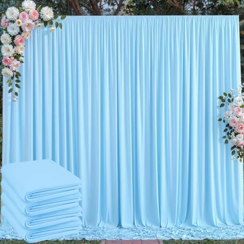 20 ft x 10 ft Wrinkle Free Baby Blue Backdrop Curtains for Parties, 4 Panels 5 ft x 10 ft Polyester Light Blue