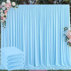 20 ft x 10 ft Wrinkle Free Baby Blue Backdrop Curtains for Parties, 4 Panels 5 ft x 10 ft Polyester Light Blue