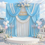 20 ft x 10 ft Wrinkle Free Baby Blue Backdrop Curtains for Parties, 4 Panels 5 ft x 10 ft Polyester Light Blue, alternate