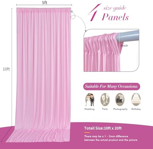 20 ft x 10 ft Wrinkle Free Baby Pink Backdrop Curtain for Parties, 4 Panels 5ftx10ft Polyester Photo Backdrop, alternate view