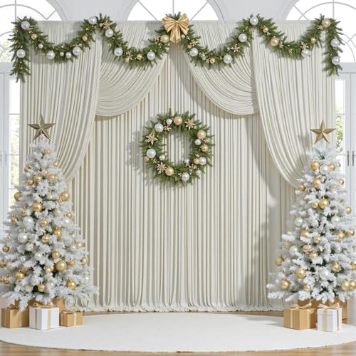 20 ft x 10 ft Wrinkle Free Beige Backdrop Curtain for Parties, 4 Panels 10ft Polyester Beige Photo Backdrop, alternate view 4
