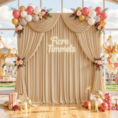 20 ft x 10 ft Wrinkle Free Champagne Backdrop Curtain for Parties, 4 Panels 10ft Polyester Champagne Photo, alternate view 3