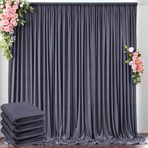20 ft x 10 ft Wrinkle Free Charcoal Backdrop Curtain for Parties, Dark Grey Polyester Photo Backdrop Drapes for