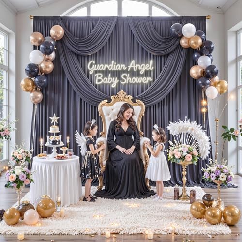 20 ft x 10 ft Wrinkle Free Charcoal Backdrop Curtain for Parties, Dark Grey Polyester Photo Backdrop Drapes for, alternate