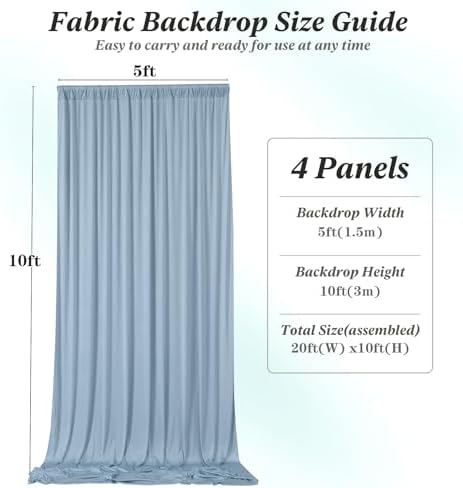 20 ft x 10 ft Wrinkle Free Dusty Blue Backdrop Curtain for Parties, 4 Panels 10ft Polyester Dusty Blue Photo, alternate view