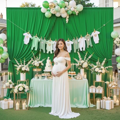20 ft x 10 ft Wrinkle Free Green Backdrop Curtain for Parties, 4 Panels 10ft Polyester Green Photo Backdrop, alternate view 2