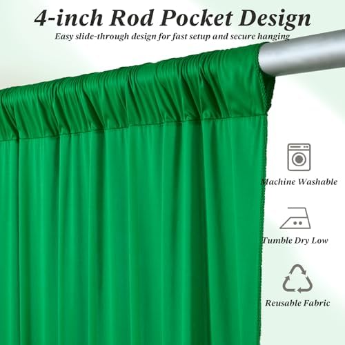 20 ft x 10 ft Wrinkle Free Green Backdrop Curtain for Parties, 4 Panels 10ft Polyester Green Photo Backdrop, alternate view 3
