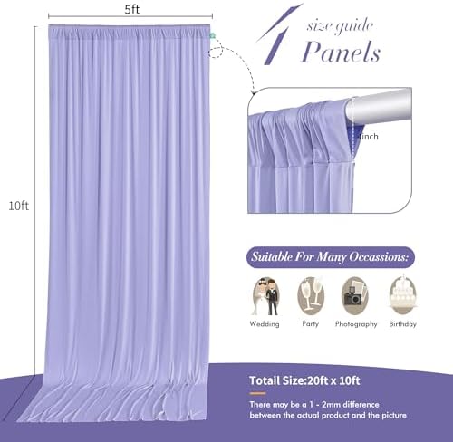 20 ft x 10 ft Wrinkle Free Lavender Backdrop Curtain for Parties, Polyester Light Purple Photo Backdrop Drapes 4, alternate